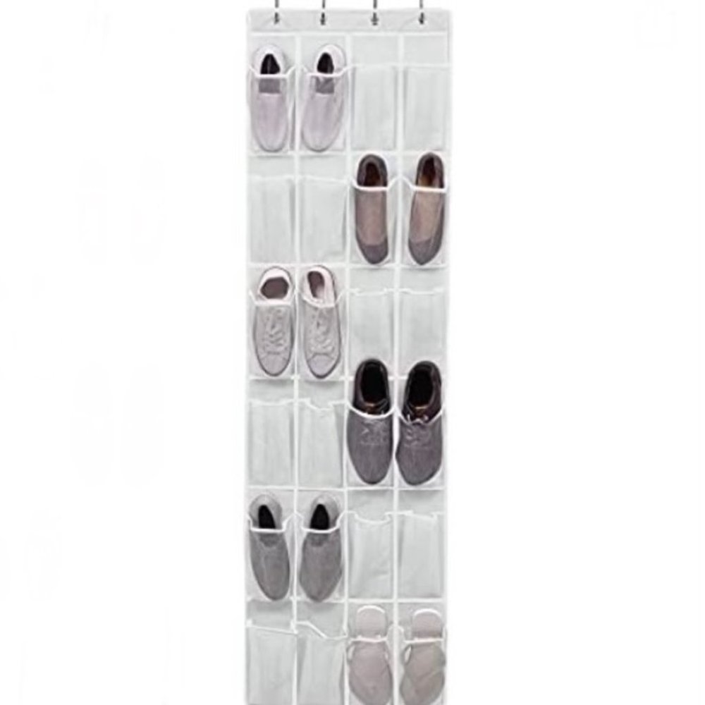 Large 24 Pocket Shoe Organizer, Breathable Mesh, Holds Up to 40 Pounds, White